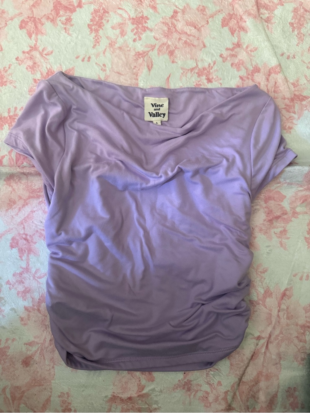 Vine and Valley Lavender Drape Neck Short Sleeve Top